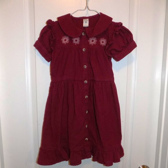 KATE QUINN 5Y Maroon Dark Red Gauze Prairie Dress Embroidered Ruffle Excellent - Picture 1 of 4